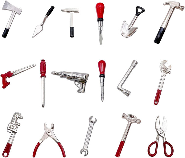 17PCS 1:12 Miniature Doll House Tools - Metal Home Repair Multi-Tool Set for Dollhouse Decoration