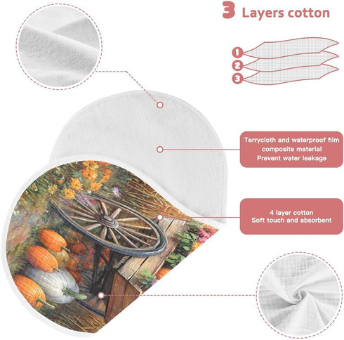 YETTASBIN Filled Pumpkins Muslin Baby Burp Cloth, Super Soft Absorbent Cotton Burp Rag Baby Bibs Feeding Cloth