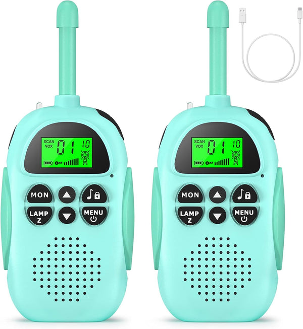 Rechargeable Walkie Talkies for Kids, 2 Pack Long Range 22 Channels 2 Way Radio Birthday Toy Gift for Boys and Girls