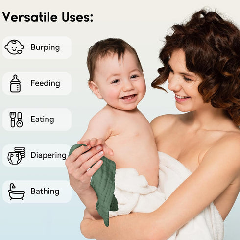 12''X12'', 6 Pack, 100% Unnivoll Muslin Burp Cloths Baby Baby Washcloths Cotton Baby Wash Cloths Absorbent and Soft