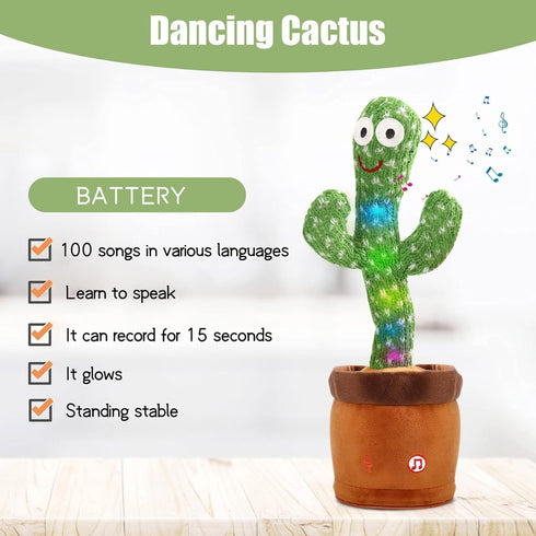 MIAODAM Dancing Cactus, Talking Baby Toy that Repeats Words, Plush Interactive Toy Singing 100 Songs for Kids and Adults