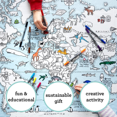 10pcs eatsleepdoodle Coloring World Map Tablecloth for Kids Reusable Washable Activity Table Cover with Washable