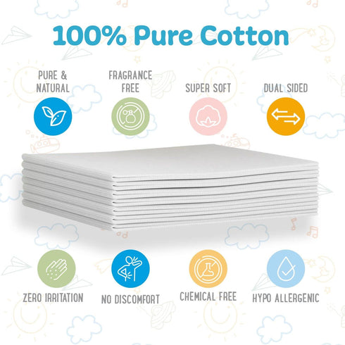 (50 Pack), Peekapoo - Disposable Cotton Wash Cloths Biodegradable, Soft, Thick, Baby Burp Cloths, Unscented