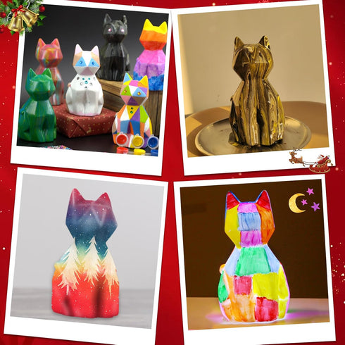 HAPMARS Paint Your Own Cat Lamp Kit - 2pcs DIY Geometric Cat Art Craft Painting Kits for Kids Ages 4-12