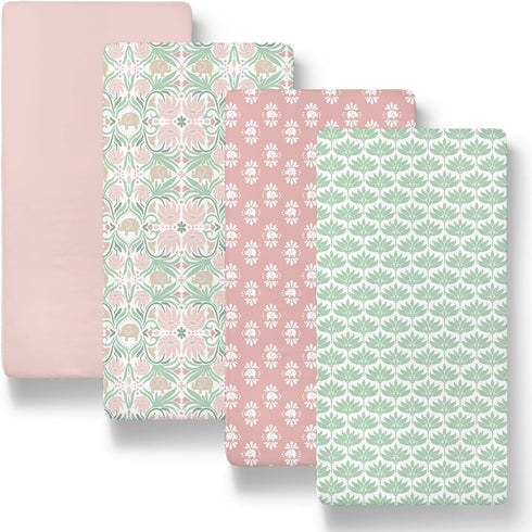 The Peanutshell Baby Bassinet Sheets 4-Pack for Girl - Soft, Oval &