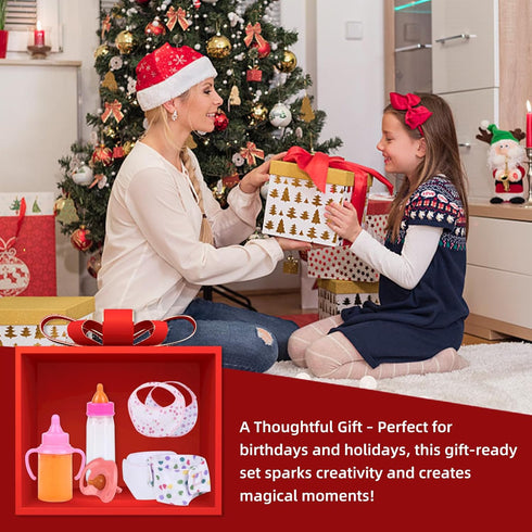 Set 7 Set CARANOVO Baby Doll Accessories Pcs Feeding and Caring with Magic Disappearing Bottles, Pacifier, Diapers