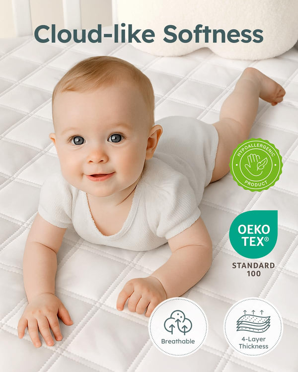 Yoofoss Waterproof Crib Mattress Protector, Quilted Pad Cover, Ultra Soft, Machine Washable for Standard Crib