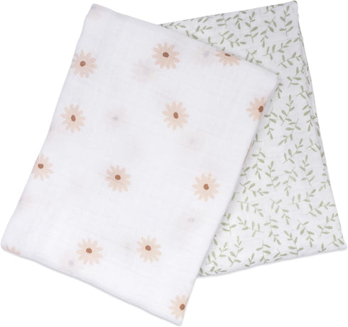 Set 40in 40in 2-Count Lulujo Baby Swaddle Blankets | Unisex Softest Breathable Cotton Muslin Swaddle Blanket | Neutral