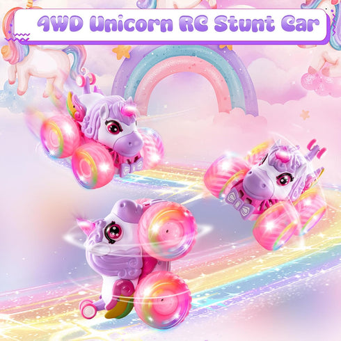 SUMEAUT 360 4WD 2.4GHz 3-12 (LY-023) Remote Control Car Unicorn Monster Trucks for Girls Rotating Stunt RC Cars
