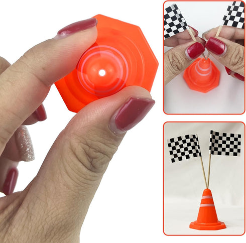 41PCS Mini Race Car Table Game Set, Mini Race Cars, Traffic Cones, Checkered Flags for Birthday Party Supplies
