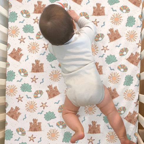 ZoUbqchY 28"x52" Summer 2 Pack Retro Boho Surfing Baby Crib Sheets for Boy Girl Surfboards Coconut Palm Trees Sun Soft