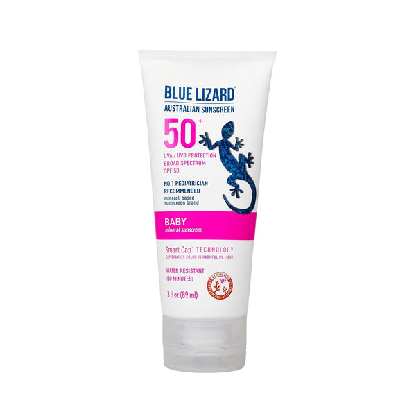 BLUE LIZARD Baby Mineral Sunscreen, SPF 50+, Water Resistant, Fragrance Free, 3 Ounce Tube