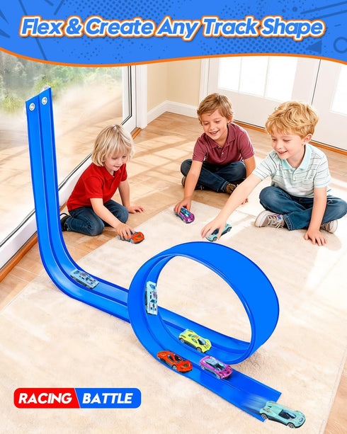 15 3 6 1/64 Ft Flexible Car Tracks for Kids Age Up, Race Track with Toy Cars, Flex Track Compatible Diecast Cars