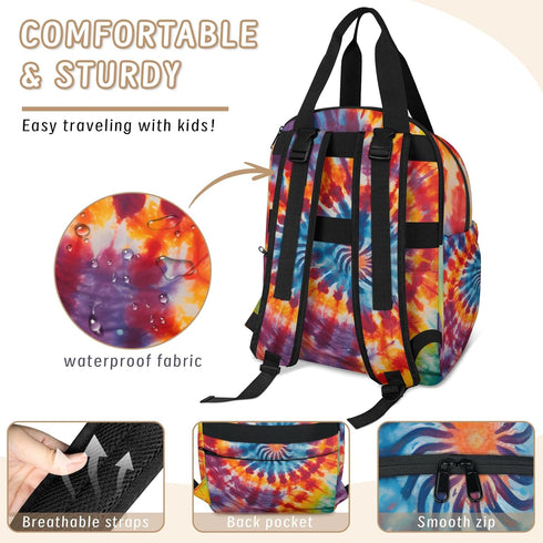 Shoblo Backpack Tie Dye Diaper Bag for Travel, Waterproof Diaper Bag with Insulated Bottle Pockets & USB Port, Large