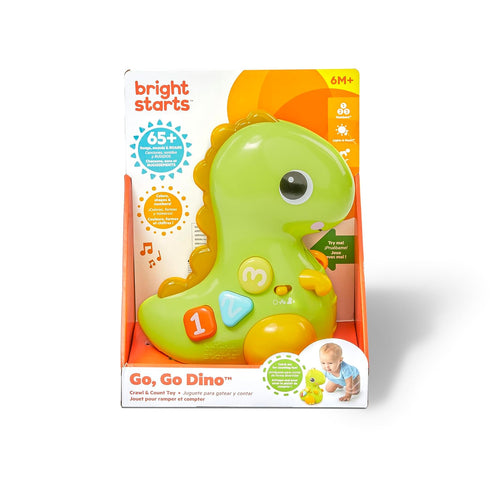 Bright Starts Go, Go, Dino Crawl & Count Activity Toy for Infants, Rolls, Lights Up, Plays Music, Ages 6 Months+