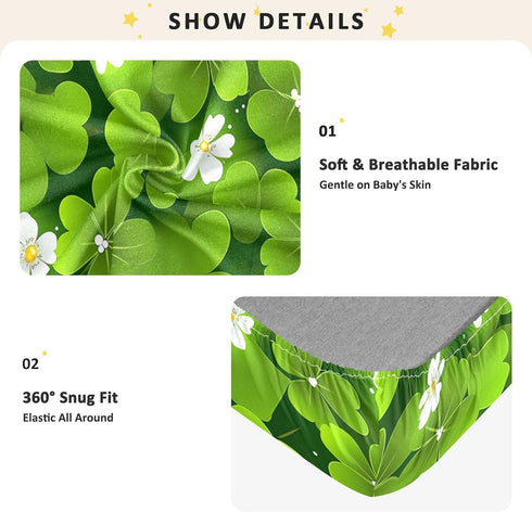 Bseiialft 52 28 Shamrock Clover Checkered St Patrick's Day Crib Sheets for Boys Girls Soft and Breathable Cotton Baby