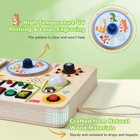 1 2 3 4 1-3, JoyCat Busy Board with Led Light, Toddler Toys for Year Old Boys and Girls, Wooden Sensory Toys