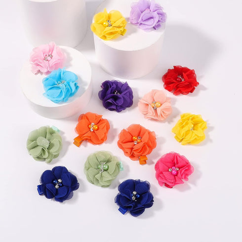 30pcs Baby Girls Alligator Hair Clips, Chiffon Flower Hair Barrettes Accessories for Kids, Toddlers, Teens (01)