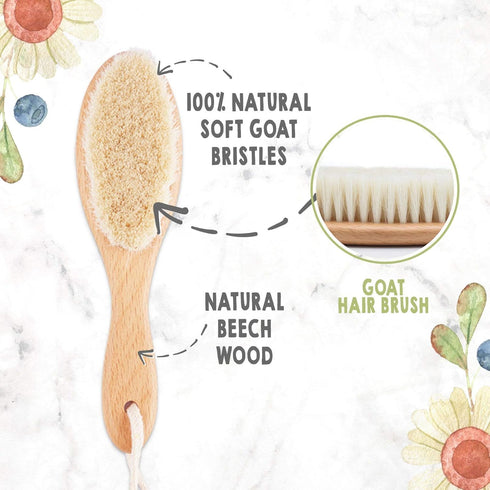 Set Baby Hair Brush & Bamboo Viscose Baby Washcloth for Newborn - Baby Bath Grooming Essential - Suitable for Delicate