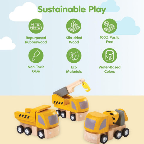 Set Set PlanToys Highway Maintenance Wooden Montessori Vehicle and Imaginative Play | Creativity, Language and Social