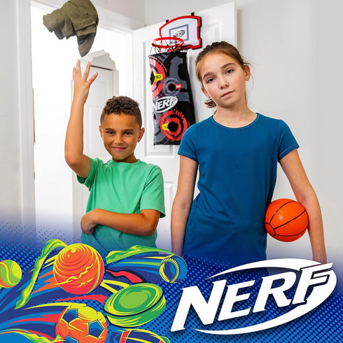 NERF Basketball Hoop Hamper - Over the Door Laundry Layup Basket + Mini Basketball Set