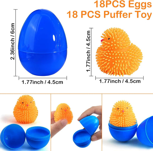 18 Pack Easter Eggs Fillers LED Chick Puffer Balls, Easter Basket Stuffers with Light Up Stress Relief Fidget Toys