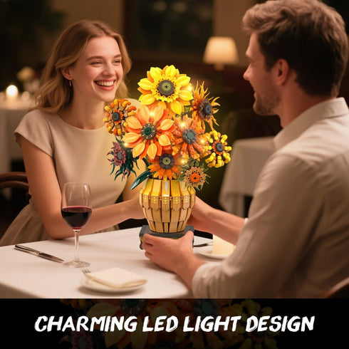 Set 12+, 1180PCS PLAXSOON Sunflower Building with Lights Vase Base, Flowers Botanical Collection Building Block