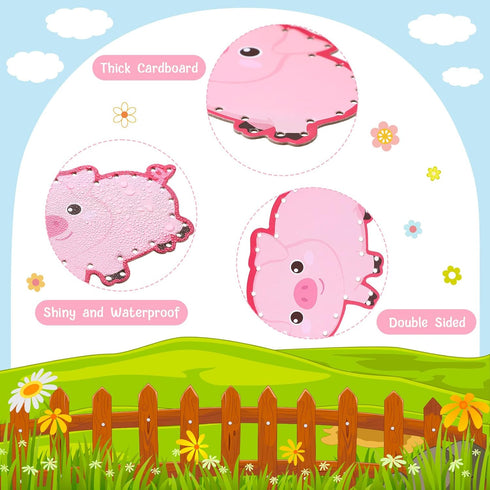 10 Pieces Kids Farm Animal Lacing Cards, Double Sided Cardboard Sewing Games for Imagination Education