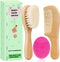 Molylove Baby Hair Brush with Wooden Handle and Comb Set for Newborns &