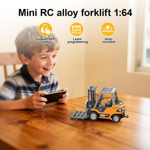 DAOGU 1:64 6-12,Christmas mini RC Forklift Toy - Alloy Remote Control Crane with Liftable Forks,STEM Educational