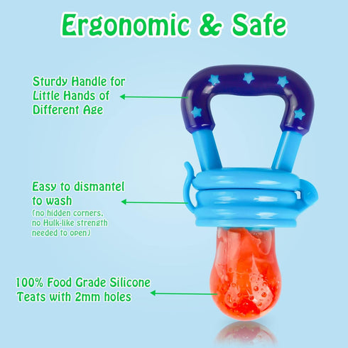 Baby Fruit Feeder/Food Feeder Pacifier for Babies (2 Pack) - HAOBAOBEI Mesh Teethers in Appetite Stimulating Colors