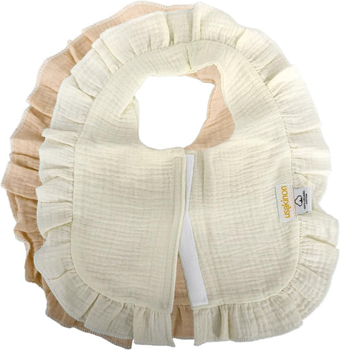 100% 2 Pack, usakinon Organic Cotton Muslin Baby Bibs CPC & GOTS Certified, Front-Closure Drool Bibs, Patent Pending