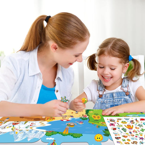 ZAKVOOR 3 Sets Reusable Sticker Books for Kids Toddlers, Educational Stickers Toy (Animals + Dinosaurs + My Body)