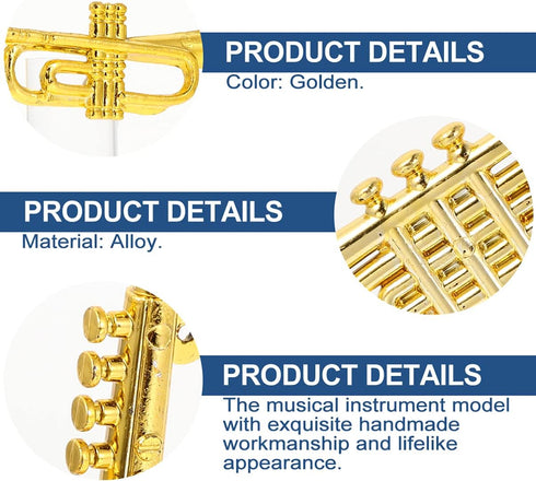 Balacoo 4Pcs Mini Plastic Musical Instrument Dollhouse Model, Gold Trumpet Saxophone Miniature Christmas Tree Decor