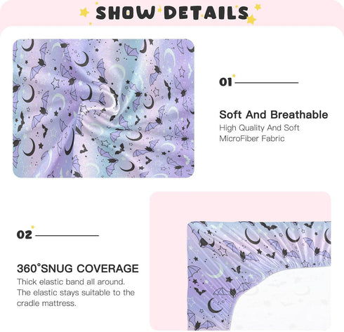 Fitted Crib Sheets for Boys Girls - Bats on The Starry Sky Soft Breathable Mattress Cover for Standard Crib & Toddler
