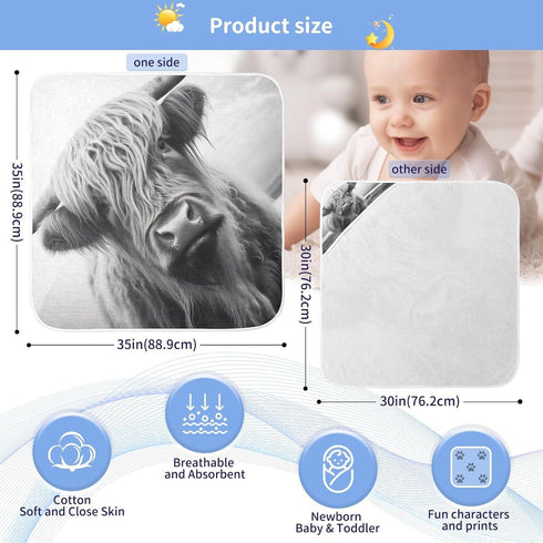 WELLDAY 30x30 Inch Highland Cow Baby Towel Ultra Soft Hooded Towels for Babies - Ultra Absorbent Cotton Bath Towels