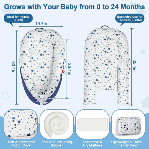TEEAOE 024 Tummy Baby Lounger for Months, Portable Infant Support Pad for Time and Diaper Changes, Breathable Cotton