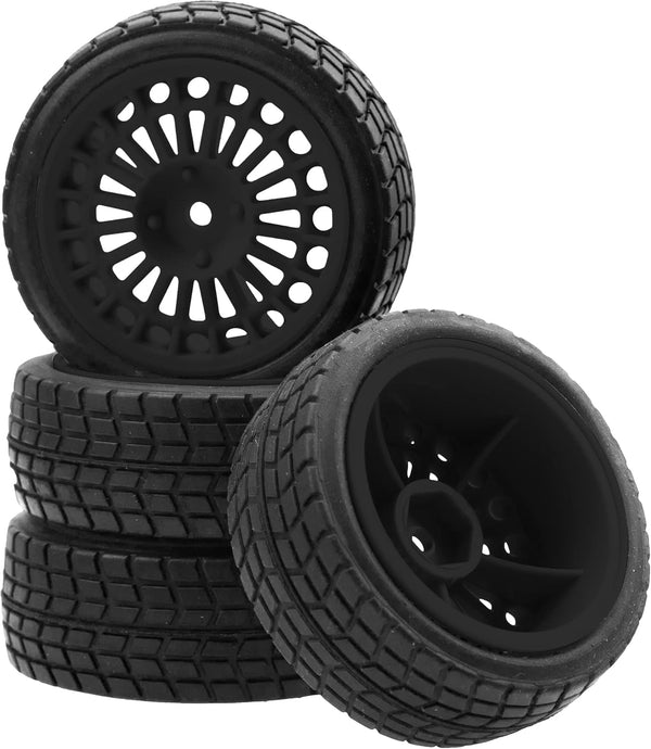OD2.75'' Nylon 12mm Hex Hub Wheel Rims & Rubber Tires for HSP Tamiya HPI Traxxas 1/10 1/12 On-Road Car (Black)