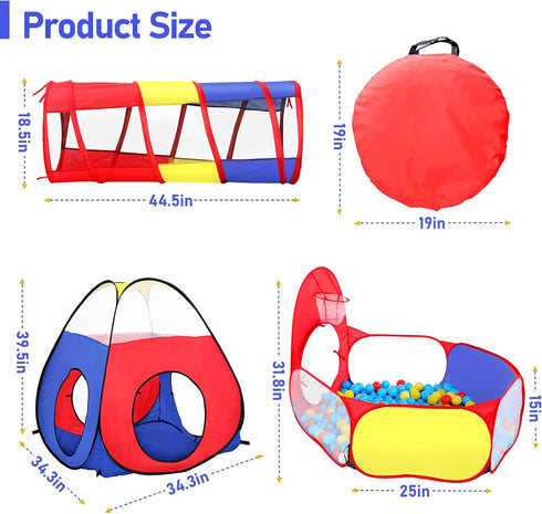 PigPigPen 3 in 1 Kids Play Tent, Pop Up Playhouse with Tunnel and Ball Pit for Indoor/Outdoor Fun