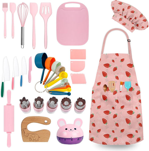 DEABOLAR 33 Pieces Kids Cooking Sets Real, Kids Chef Role Play Costume Set