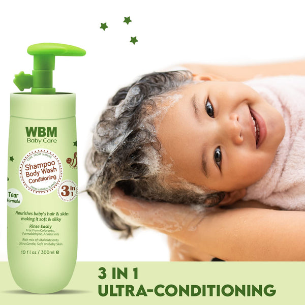 3-in-1 Nature,100% 300 ml/ 10 Oz WBM Baby Care Baby Shampoo, Body Wash & Conditioner, Care From Plant-Based, No Tear