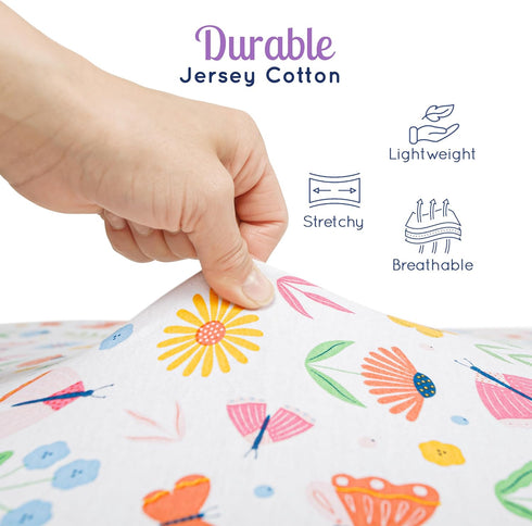 (3 Pack) Set GROW WILD Butterflies & Flowers Fitted Crib Sheets Girl - Soft Jersey Cotton Fitted Sheet, Toddler Bed