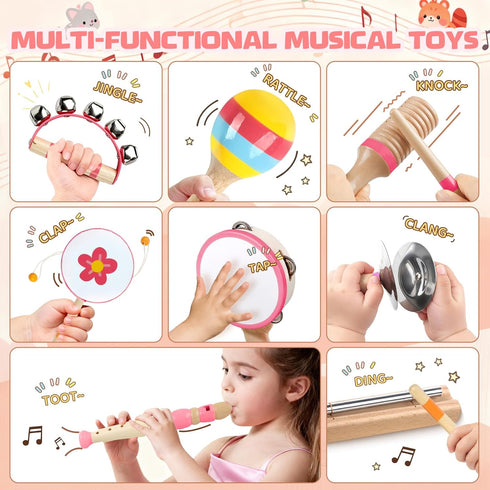 Rmischolar 1-3, Set, Baby Musical Instruments - Montessori Musical Toys for Toddlers Wooden Percussion Instruments Kids