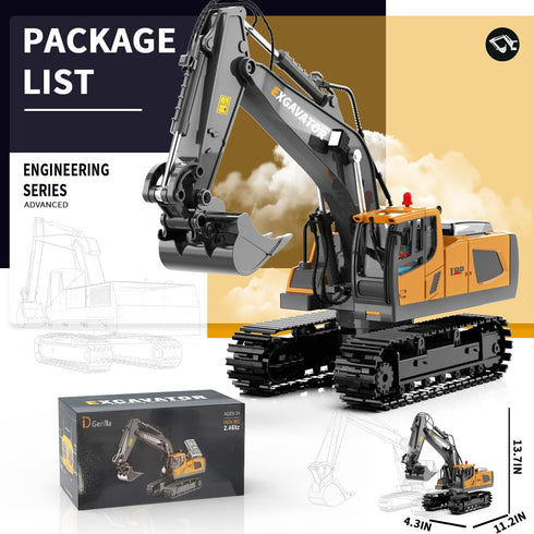 11CH 680 4 5 6 7 8-12 ID Gerilla Remote Control Excavator, RC Construction Truck Toy with Metal Shovel, Lights, Sounds