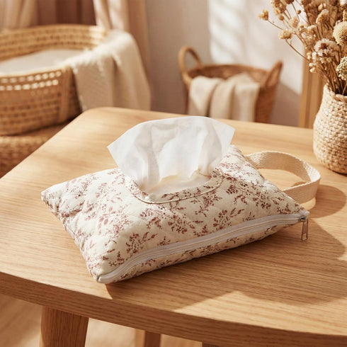 Cosblank 2 Pcs Quilted Diaper and Wipes Pouch Portable Hanging Floral Wet Wipe Bag Diaper Bag Reusable Wipes Pouch
