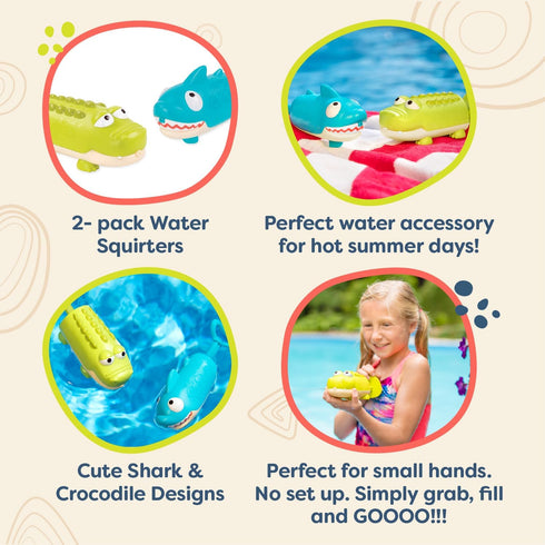 B. toys Splishin’ Splash Animal Water Squirts Duo Pack – Fun Bath Toys for Kids, Outdoor Water Play