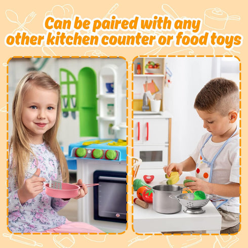 Kids Play Kitchen Toy Accessories Set, Colorful Stainless Steel Pots and Pans, Birthday Gifts for 3+ Girls Boys (Pink)