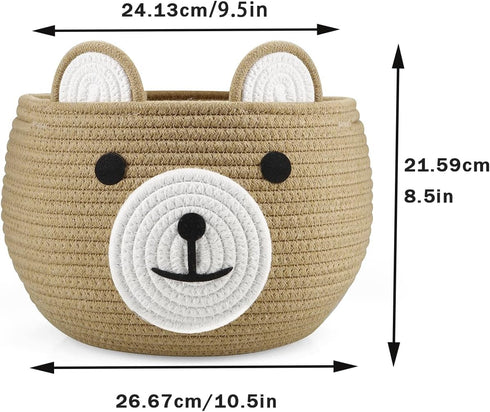 PandaEar Cotton Rope Baby Basket, Baby Gift Basket Nursery Laundry Organizer with Cute Bear Design for Storage Infant