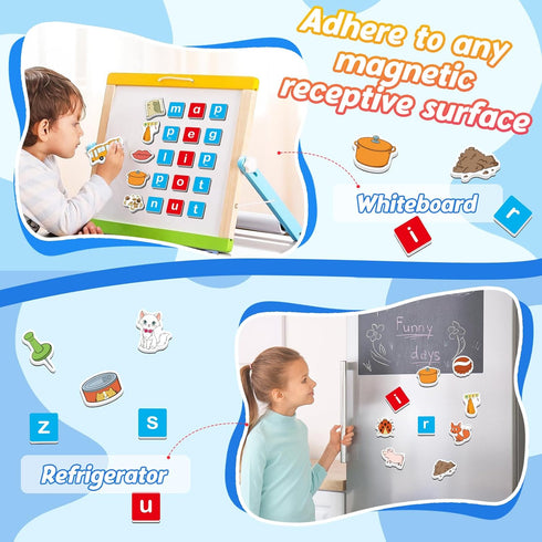 Magnetic Letters & CVC Word Games, Phonics Games, Alphabet Learning Toys, ABC Magnets for Kids, Speech Therapy Toys