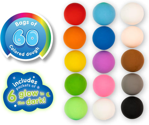 60 Set Air Dough - Bags of Colored, Air Dry, Ultra Light, Non-Toxic Modeling Clay in a Bucket Including Accessories